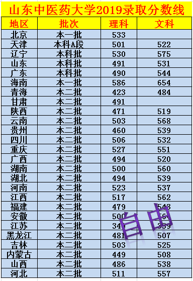 山东中医药大学2019录取分数线