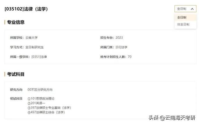 云南考研专业：法律（法学）专硕，云大一志愿报名人数超过1千人