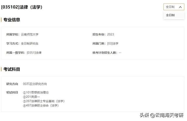 云南考研专业：法律（法学）专硕，云大一志愿报名人数超过1千人