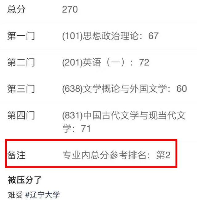 辽大一考研学生专业排名第2，却没进入复试，怀疑学校被“压分”