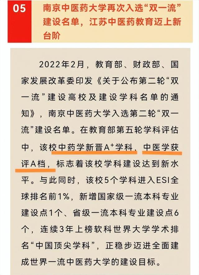 梦想成真，南京中医药大学终于在第五轮学科评估中，拿到一个A+