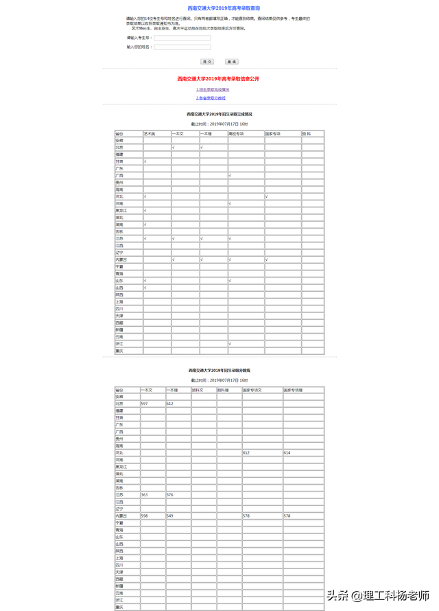 如何查询2019西南交通大学本科录取情况？